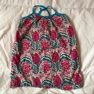 Peek Girls’ Dress Tropical Boho Flowers Pink Teal Light Straps Size 4-5